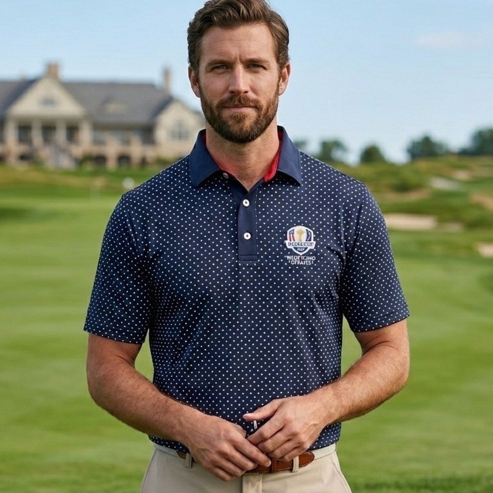 FootJoy Ryder Cup 2020 Whistling Straits Star Print Golf Polo Mens Large Navy